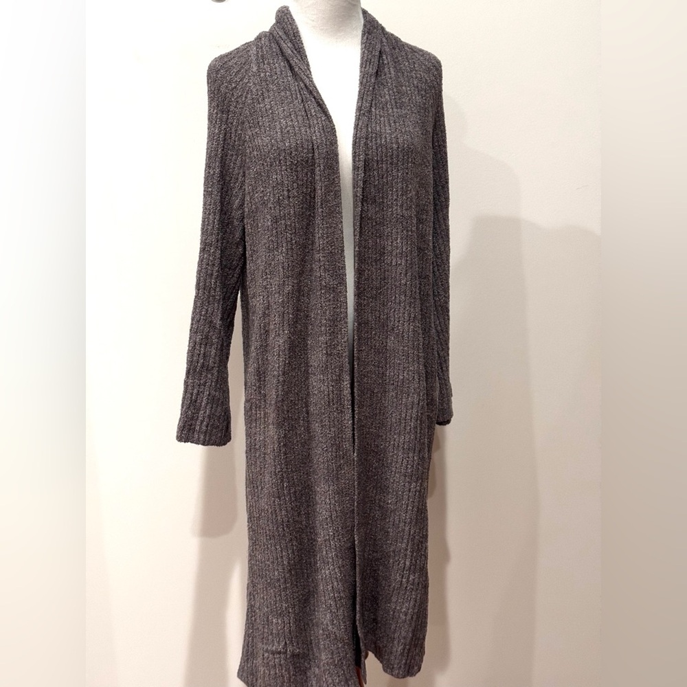 BAREFOOT DREAMS Cozychic Lite Cable Knit Montecito Cardi Long Dark Gray S/M